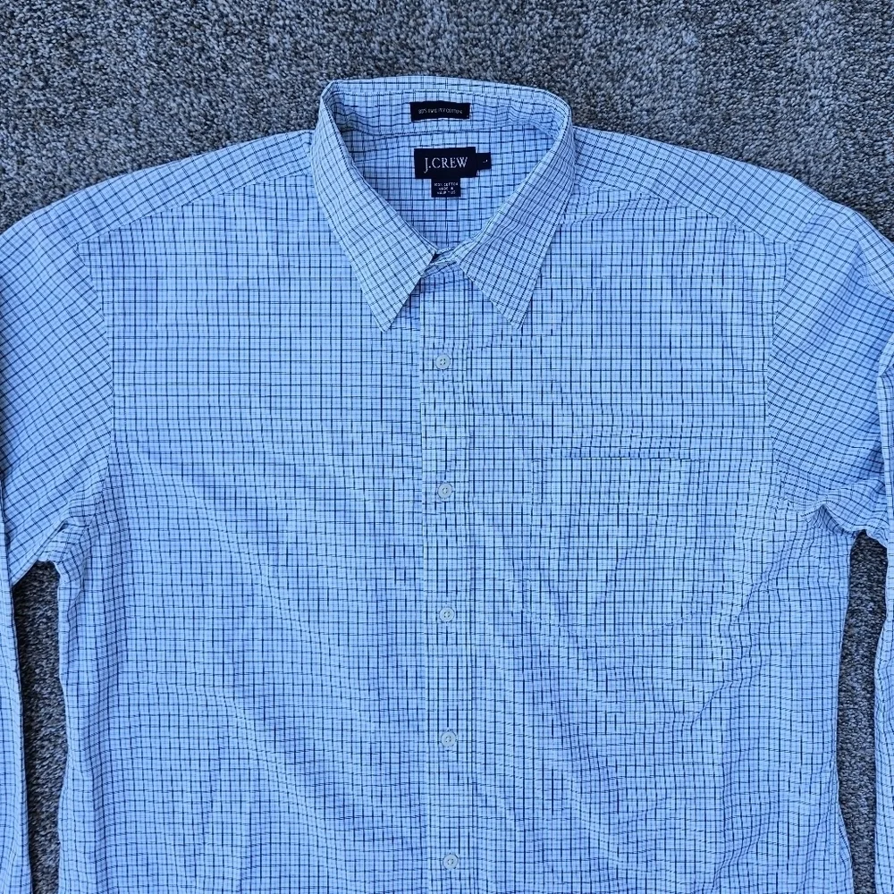J Crew 80s 2 Ply Cotton LS Button Down Blue White Plaid Shirt Mens Large 16-16.5